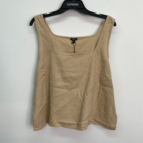 Express Women's Top XL Beige Linen Blend Square Neck Tank Top Size XL - Picture 2 of 7